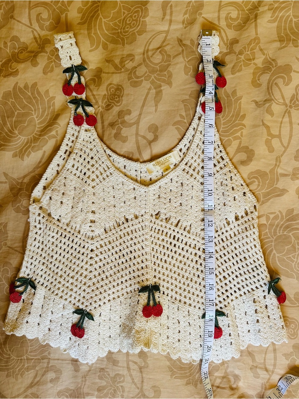 Rebellion Again Cherry Crochet Cami Tank Top Coquette Cottagecore Small - Picture 7 of 9